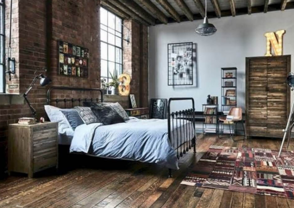 Kamar dengan tampilan industrial modern